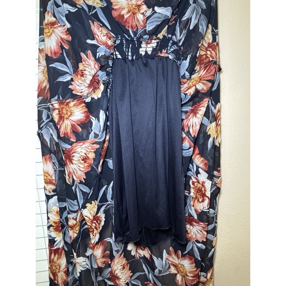 Alexa B Nites Petite 6P Navy Floral Maxi Dress V Neck Flutter Sleeve Formal - Picture 4 of 7